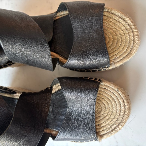 Eileen Fisher Black Leather Espadrille Wedges - Picture 2 of 4